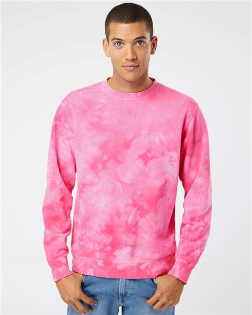 Tie Dye Pink Midweight Tie-Dyed Crewneck Sweatshirt - PRM3500TD