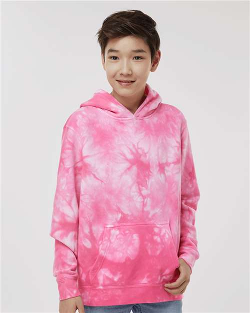 Tie Dye Pink Youth Midweight Tie-Dyed Hooded Sweatshirt - PRM1500TD