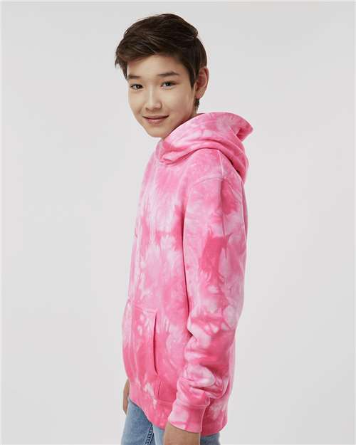 Tie Dye Pink Youth Midweight Tie-Dyed Hooded Sweatshirt - PRM1500TD