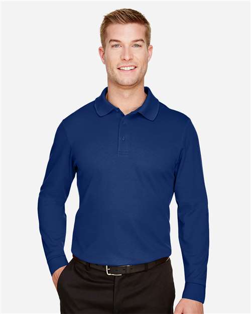 True Royal Men's CrownLux Performance® Plaited Long Sleeve Polo - DG20L