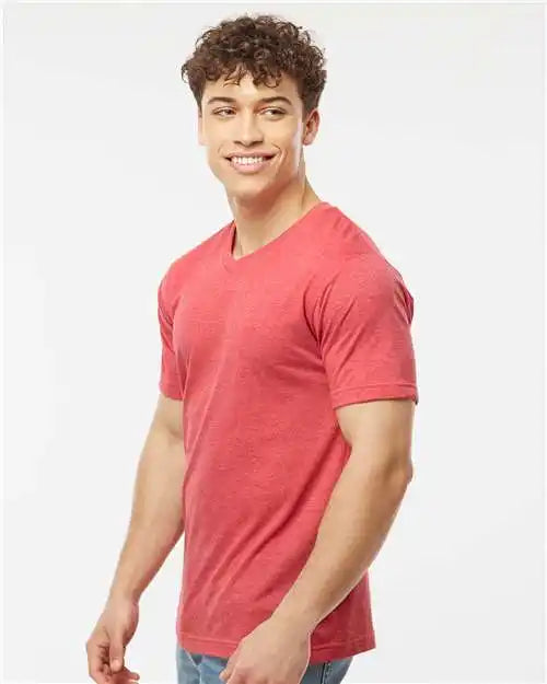 Tultex 207m Poly-rich V-neck T-shirt - 207 - Heather Red