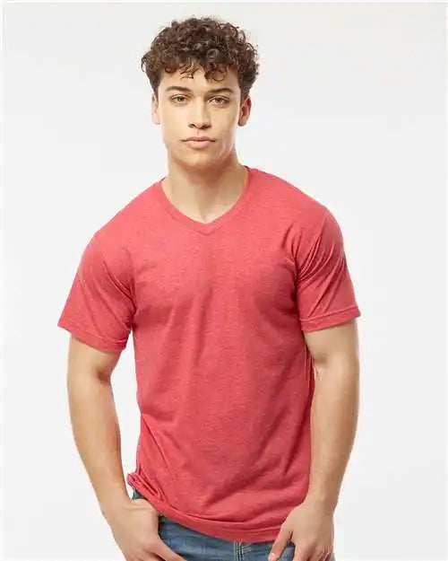 Tultex 207m Poly-rich V-neck T-shirt - 207 - Heather Red