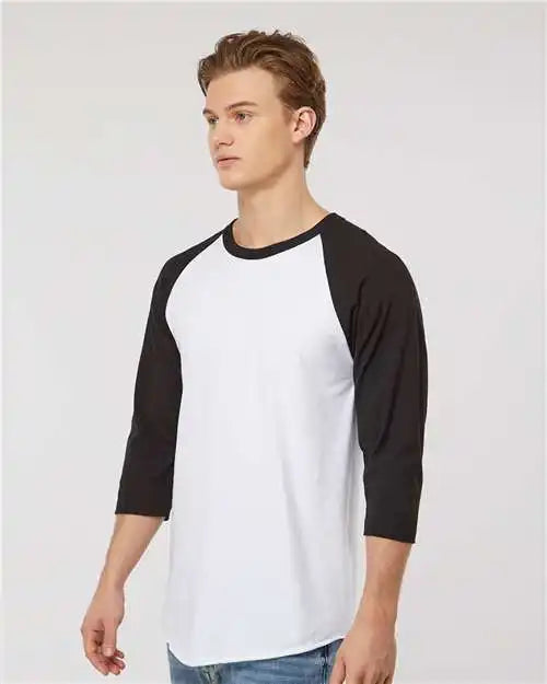 Tultex 245 Fine Jersey Raglan T-shirt - White Black