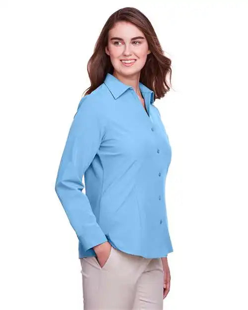 Ultraclub Uc500w Women’s Bradley Performance Woven Shirt - Columbia Blue