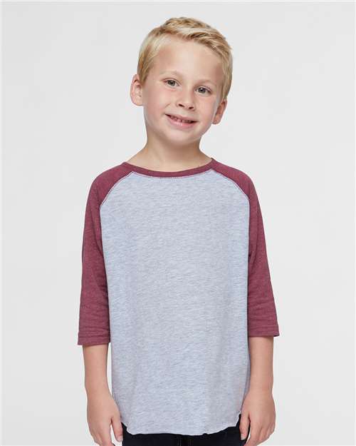 Vintage Heather/ Vintage Burgundy Toddler Baseball Fine Jersey Three-Quarter Sleeve Tee - 3330