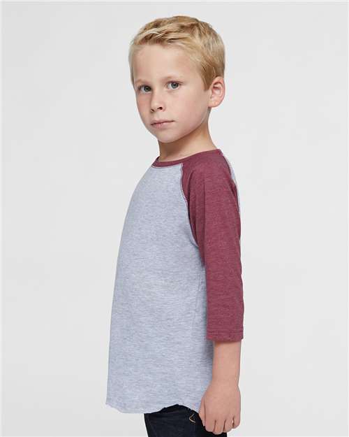 Vintage Heather/ Vintage Burgundy Toddler Baseball Fine Jersey Three-Quarter Sleeve Tee - 3330