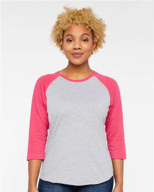 Vintage Heather/ Vintage Hot Pink Women's Baseball Fine Jersey Three-Quarter Sleeve Tee - 3530