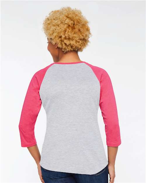 Vintage Heather/ Vintage Hot Pink Women's Baseball Fine Jersey Three-Quarter Sleeve Tee - 3530