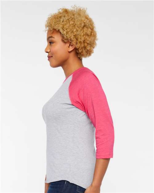 Vintage Heather/ Vintage Hot Pink Women's Baseball Fine Jersey Three-Quarter Sleeve Tee - 3530