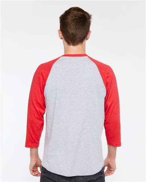 Vintage Heather/ Vintage Red Baseball Fine Jersey Three-Quarter Sleeve Tee - 6930