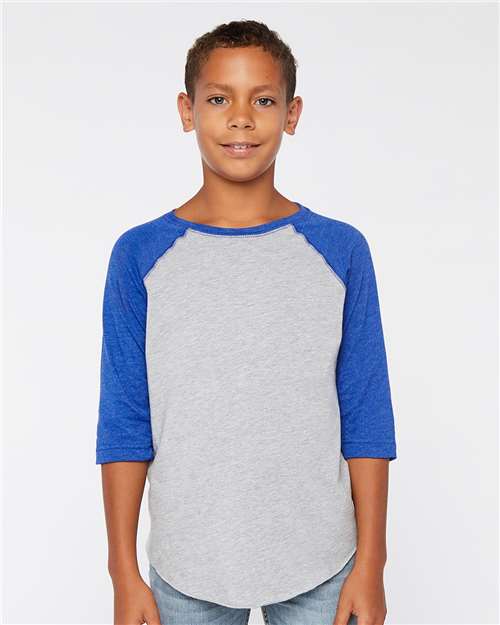 Vintage Heather/ Vintage Royal Youth Baseball Fine Jersey Three-Quarter Sleeve Tee - 6130