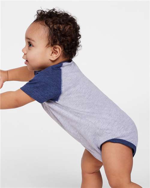 Vintage Heather/ Vintage True Navy Infant Baseball Fine Jersey Bodysuit - 4430