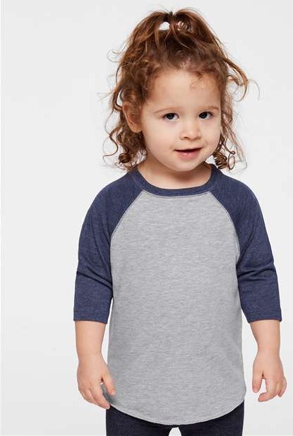 Vintage Heather/ Vintage True Navy Toddler Baseball Fine Jersey Three-Quarter Sleeve Tee - 3330