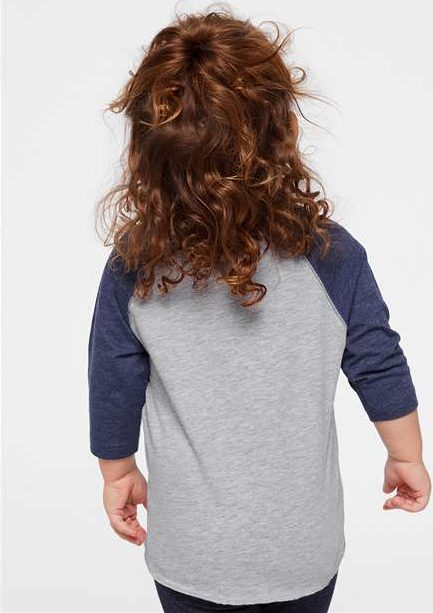 Vintage Heather/ Vintage True Navy Toddler Baseball Fine Jersey Three-Quarter Sleeve Tee - 3330