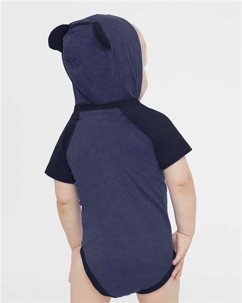 Vintage True Navy/ Navy Fine Jersey Infant Short Sleeve Raglan Bodysuit with Hood & Ears - 4417