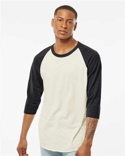 Vintage White/ Black Fine Jersey Raglan T-Shirt - 245