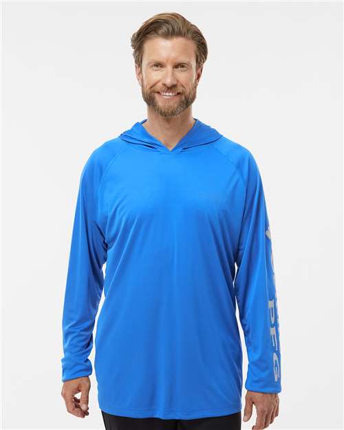 Vivid Blue/ Cool Grey PFG Terminal Tackle™ Hooded Long Sleeve T-Shirt - 212482