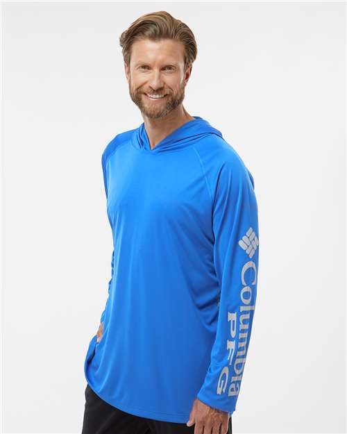 Vivid Blue/ Cool Grey PFG Terminal Tackle™ Hooded Long Sleeve T-Shirt - 212482