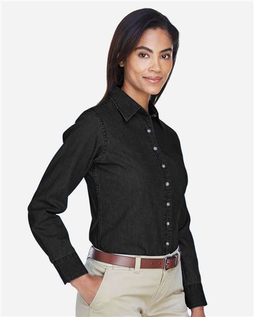 Washed Black Women's Long Sleeve Denim Shirt - M550W