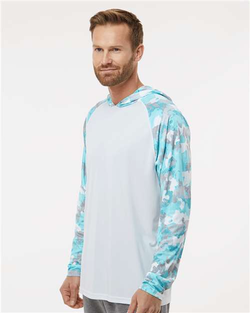 White/ Aqua Camo Tortuga Extreme Performance Hooded T-Shirt - 240