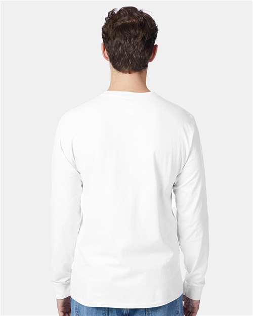 White Authentic Long Sleeve Pocket T-Shirt - 5596