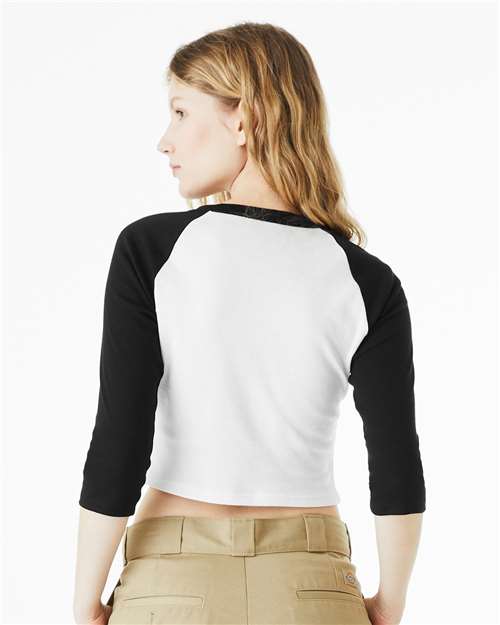 White/ Black Women's Micro Rib 3/4 Raglan Sleeve Baby Tee - 1200