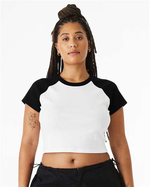 White/ Black Women's Micro Rib Raglan Baby Tee - 1201