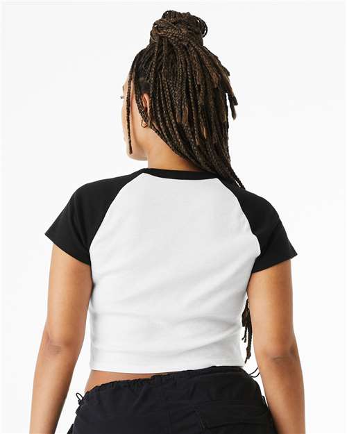 White/ Black Women's Micro Rib Raglan Baby Tee - 1201