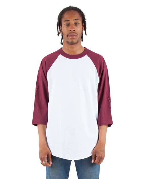 White/ Burgundy Three-Quarter Sleeve Raglan T-Shirt - SHRAG