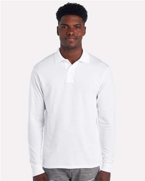 White Dri-Power® Long Sleeve Polo - 437LR