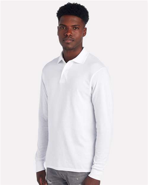 White Dri-Power® Long Sleeve Polo - 437LR