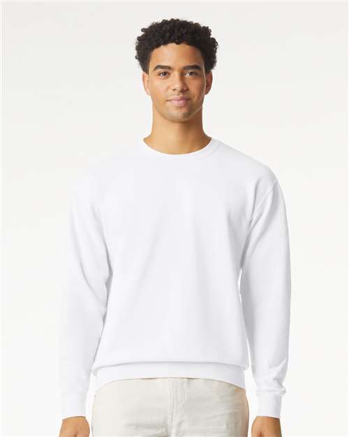 White Garment-Dyed Lightweight Fleece Crewneck Sweatshirt - 1466