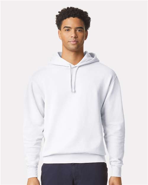 White Garment-Dyed Lightweight Fleece Hooded Sweatshirt - 1467