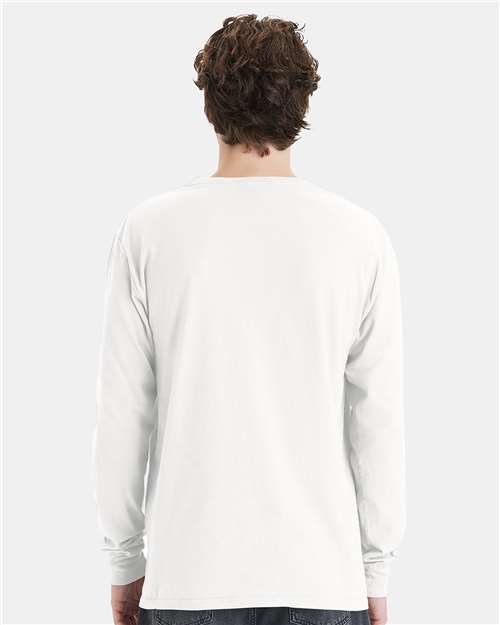 White Garment-Dyed Long Sleeve T-Shirt With a Pocket - GDH250
