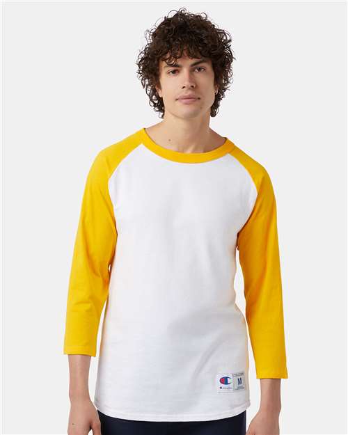 White/ Gold Raglan Sleeve Baseball T-Shirt - T137