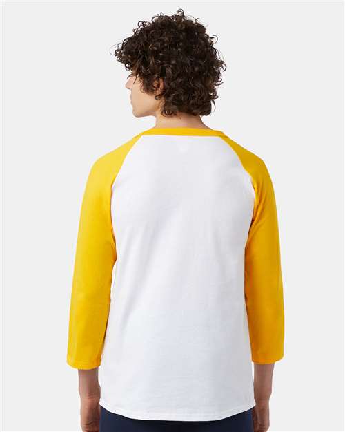 White/ Gold Raglan Sleeve Baseball T-Shirt - T137