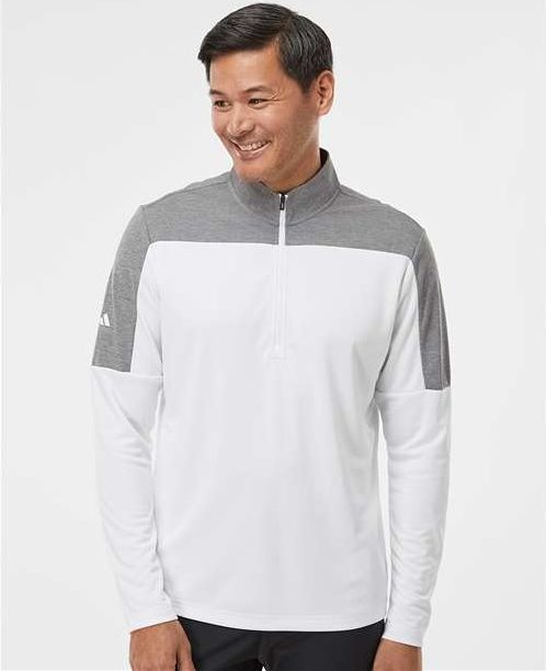 White/ Grey Three Melange Lightweight Quarter-Zip Pullover - A552