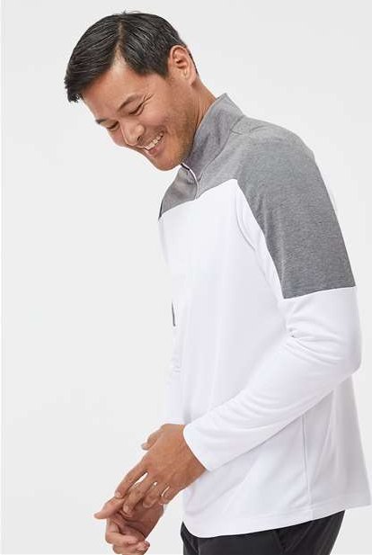 White/ Grey Three Melange Lightweight Quarter-Zip Pullover - A552