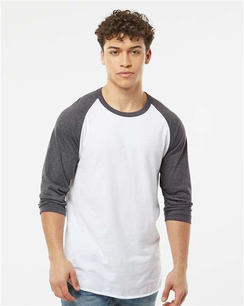 White/ Heather Charcoal Fine Jersey Raglan T-Shirt - 245