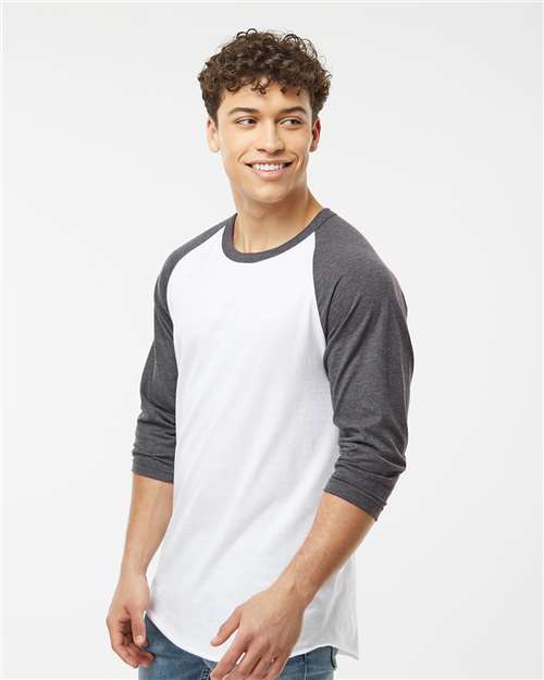 White/ Heather Charcoal Fine Jersey Raglan T-Shirt - 245