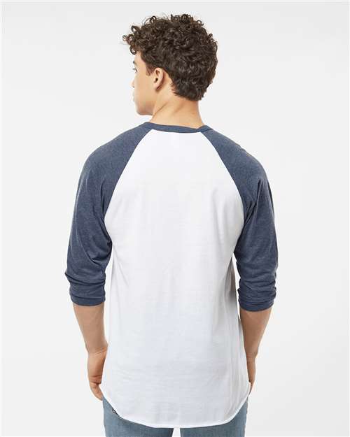 White/ Heather Denim Fine Jersey Raglan T-Shirt - 245