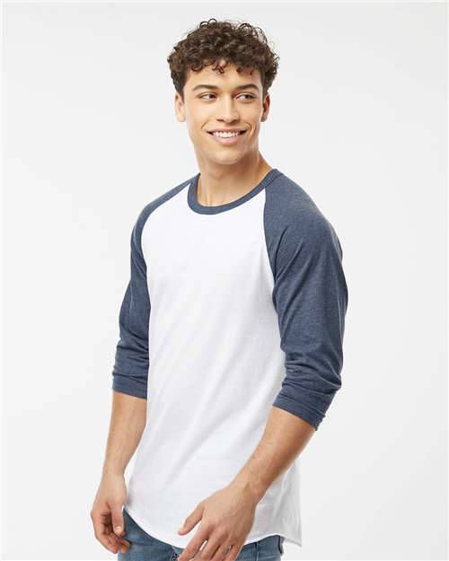 White/ Heather Denim Fine Jersey Raglan T-Shirt - 245