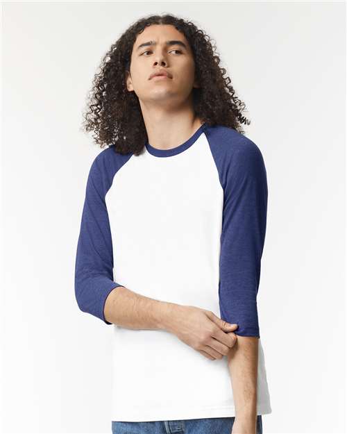 White/ Heather Indigo CVC Three-Quarter Sleeve Tee - 2003CVC