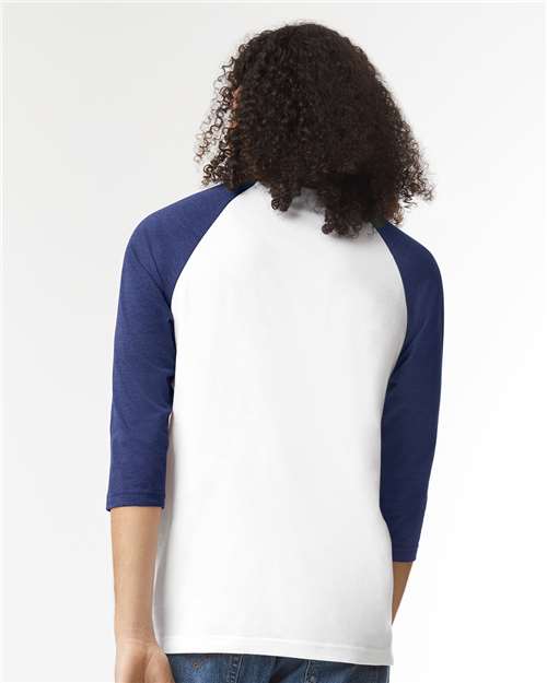 White/ Heather Indigo CVC Three-Quarter Sleeve Tee - 2003CVC