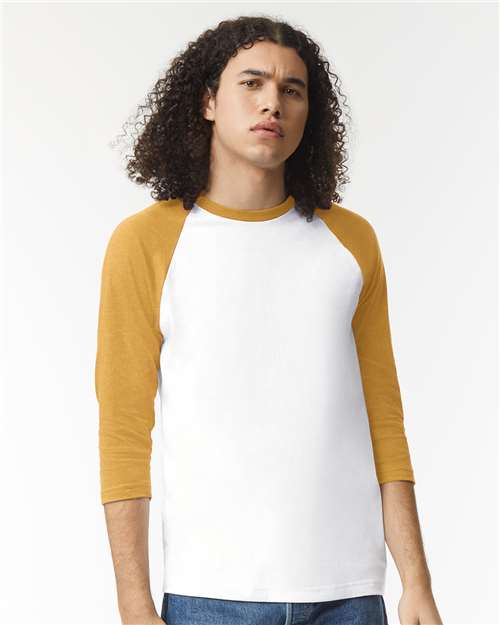 White/ Heather Mustard CVC Three-Quarter Sleeve Tee - 2003CVC