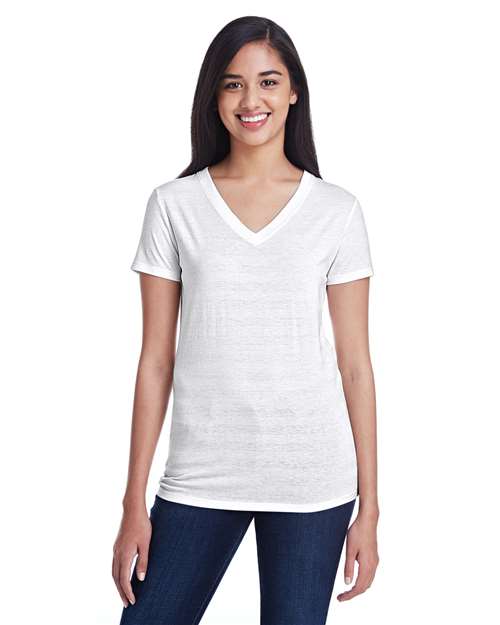 White Invisible Stripe Women's Invisible Stripe V-Neck T-Shirt - 252RV