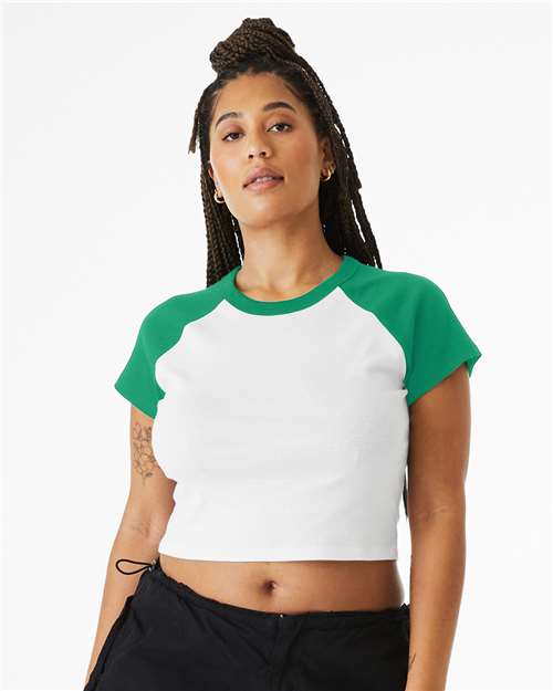 White/ Kelly Women's Micro Rib Raglan Baby Tee - 1201