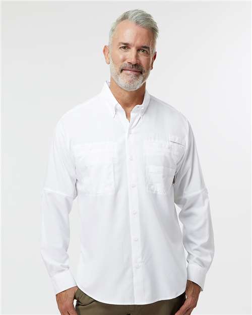 White Kitty Hawk Performance Long Sleeve Fishing Shirt - 702