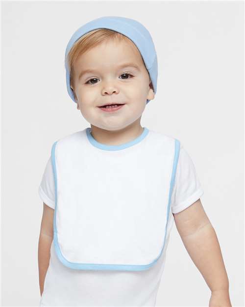 White/ Light Blue Infant Contrast Trim Premium Jersey Bib - 1004