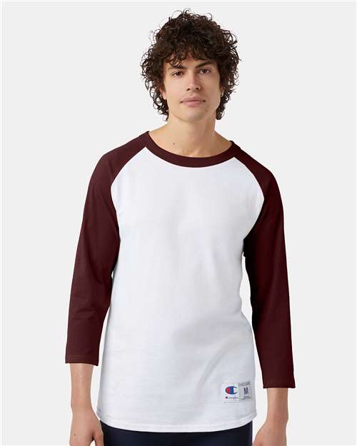 White/ Maroon Raglan Sleeve Baseball T-Shirt - T137